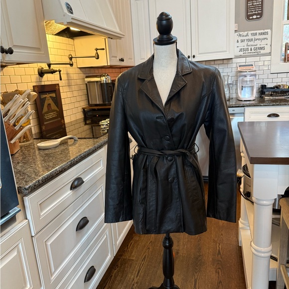 BC INTERNATIONAL WEAR - Black Leather Women's Trench Coat - Size Medium - Picture 3 of 6